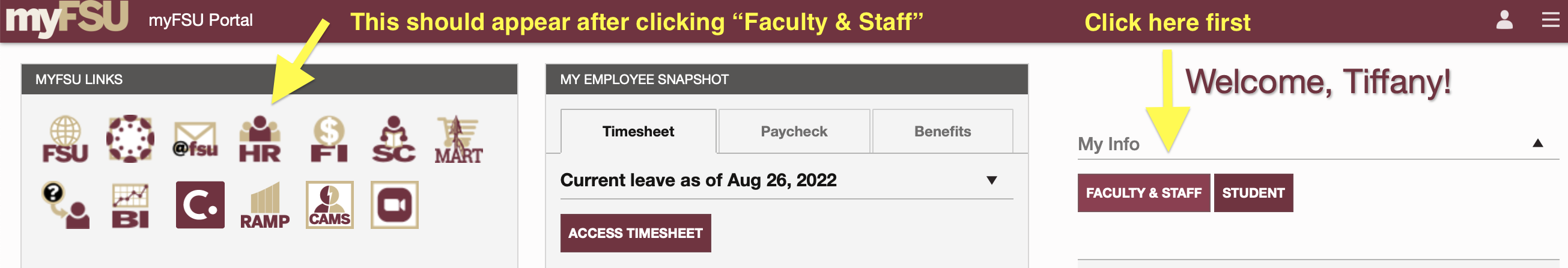 screenshot from myFSU Portal