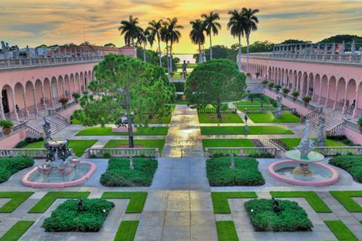 photo of plaza with sunset